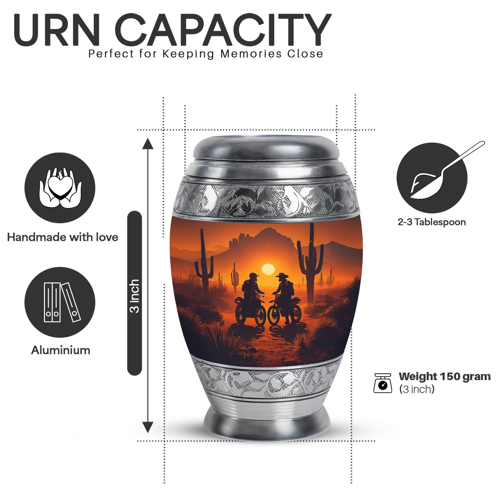 Yatskia Dirt Bike with Sunset Mini Urn for Adult Ashes Brother and Sister, Small Urns for Human Ashes Keepsake, (Monar Pack of 4, 3 Inch)