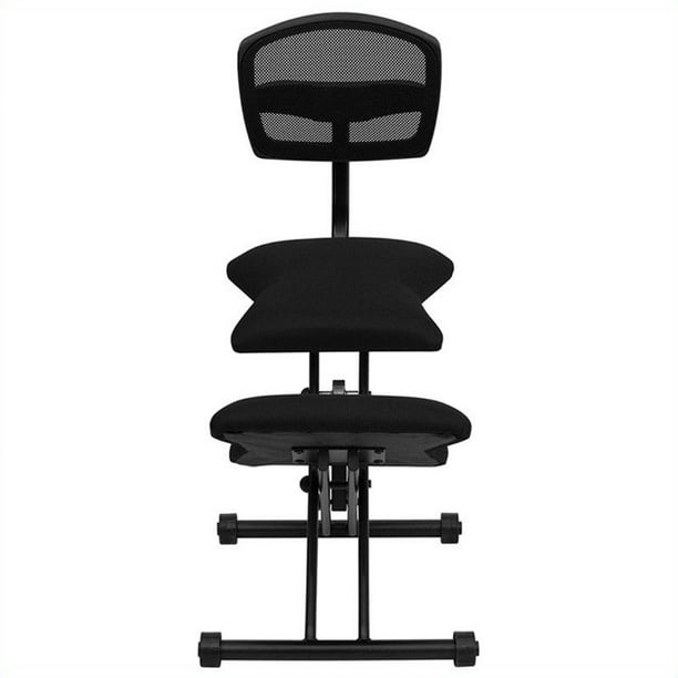 Flash Furniture Chaise de Bureau Ergonomique Agenouillée avec Dossier en Maille et Tissu Noirs