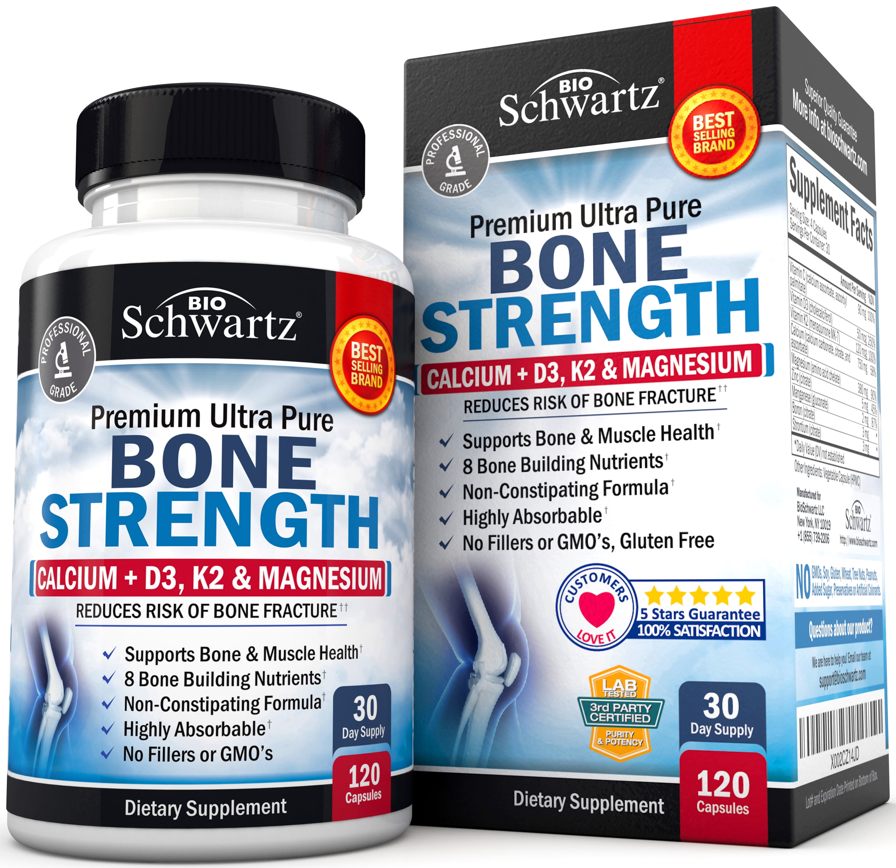 BioSchwartz Bone Strength Supplement with Calcium + D3, K2 & Magnesium