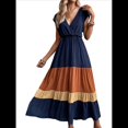 thumbnail image 2 of Vestido de Fiesta para Mujer, con Bloques de Color, Cintura Alta, Corta, Cuello en V, Informal, Fruncido y Bajo con Volantes Estilo 1 L, 2 of 8