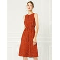 thumbnail image 4 of Vestido A Media Pierna Sin Mangas Con Cuello Dividido Y Cintura Con Cordón Estampado Para Mujer Rojo S, 4 of 6