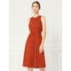 thumbnail image 4 of Vestido midi Allegra K sin mangas cuello dividido cintura con cordón estampado Rojo XS, 4 of 6