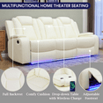 thumbnail image 2 of Leather Recliner Sofa Set with LED Lights,Power Reclining Sofa with Double Recliners/USB Port/Cup Holder for Living Room/Home Theater(3-Seater,Creamy), 2 of 6