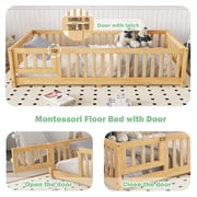 Bellemave Montessori Twin Size Solid Wood Floor Bed with Fence and Door, Twin Montessori Floor bed, Floor Bed Twin, Natural