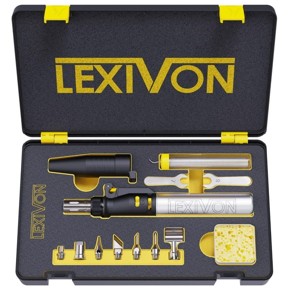 LEXIVON Fer à Souder au Butane Trousse Polyvalente / Sans Fil Auto-Allumant Flamme Réglable Ensemble à 7 Pointes / Qualité Pro (LX-770)