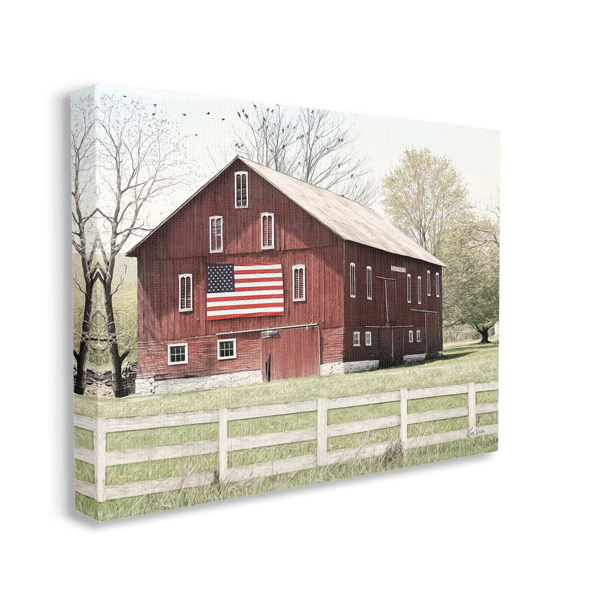 Stupell Industries Patriotic Barn Flag Landscape Painting Gallery Wrapped Canvas Art Print Wall Art, 48 x 36