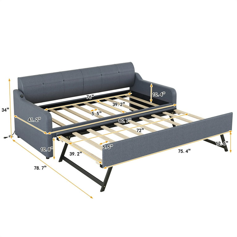 Upholstered daybed with cheap pop up trundle