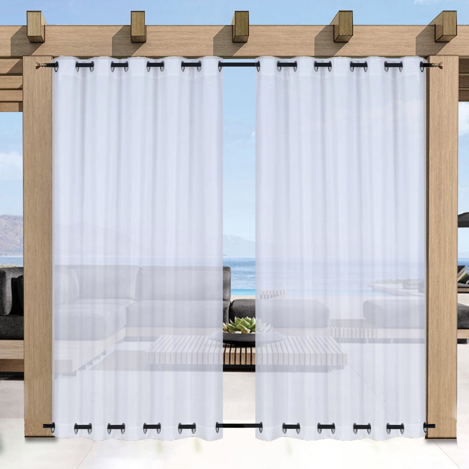 DONGPAI 71"x96" Sheer Outdoor Curtains for Patio Waterproof Grommet Indoor Voile Sheer Curtains for Living Room, Bedroom, Porch, Pergola, Cabana,1Panel,White