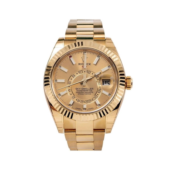 Pre-Owned Rolex Sky-Dweller 42MM 326938 Champagne Dial Fluted Bezel 18K Yellow Gold Oyster Bracelet