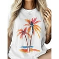 thumbnail image 3 of Women's T-Shirt Orange Summer Palm Trees Beach Short Sleeve Casual Tee Classic Crew Neck T Shirt for Women White, L, 3 of 7