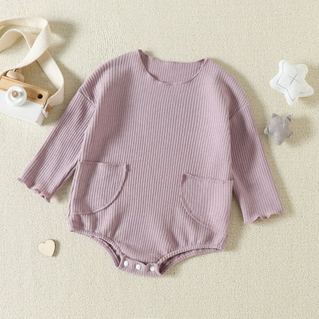 

XZZjjl Baby Girl Solid Autumn Long Pocket Ruffle Sleeve Romper Bodysuit Clothes Babies Winter Clothes