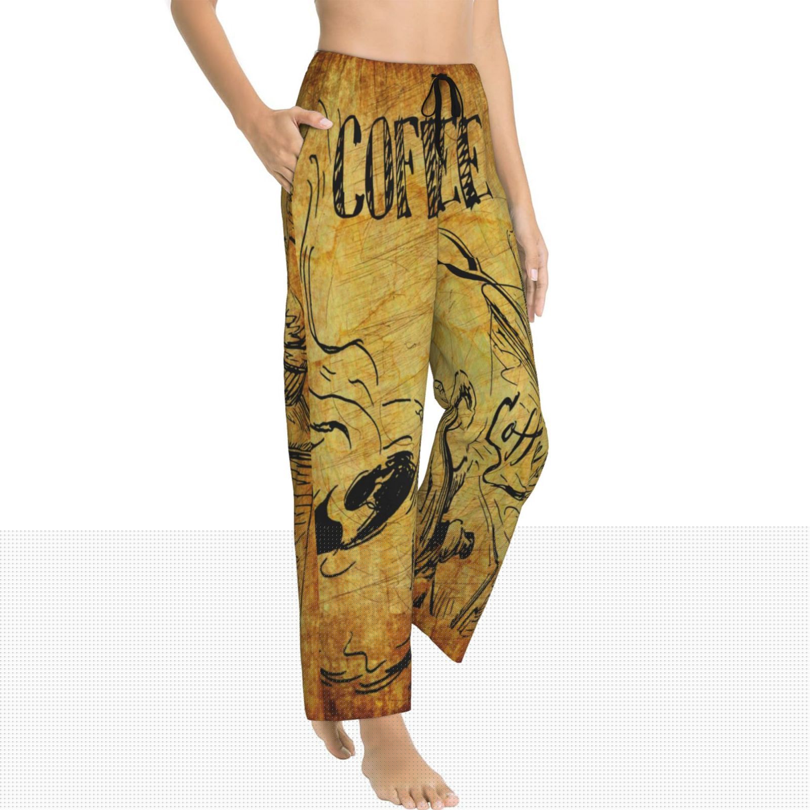 thumbnail image 2 of Sigee Coffee Vintage Print Women's Soft Pajama Pants - Breathable and Comfortable Lounge Sleep Bottoms with Elastic Waistband and Pockets-Medium, 2 of 9