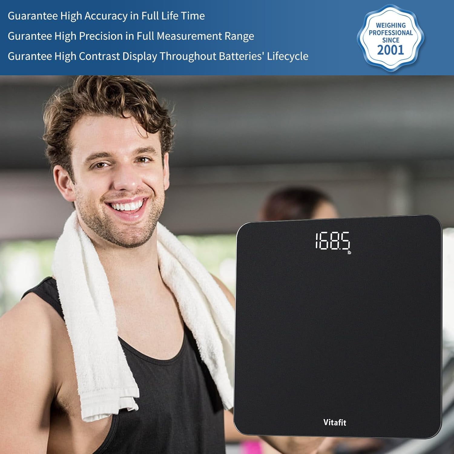 Scale for Body Weight, High Accuracy 0.1lb by Our Professional Factory Since 2001, Digital Weight LED and Step On, 3*AAA Batteries Included, 400lb/182kg, Spray Silver