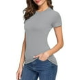 thumbnail image 5 of Women's Basic Crew Neck Tee – Soft Breathable Cotton Short Sleeve Shirt, Oversized Casual T-Shirt | Yubnlvae | Womens Basic Solid Color Crew Neck Short Sleeve Long Tee (Gray 1 | M), 5 of 6