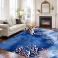 thumbnail image 2 of Summer Ocean Area Rugs 5'x7', Small Throw Rugs for Laundry Room Playroom, Nautical Coastal Marine Corals Watercolor Blue Indoor Outdoor Rug Non-Slip Low Pile Carpet Runner Reversible Floor Mats, 2 of 8