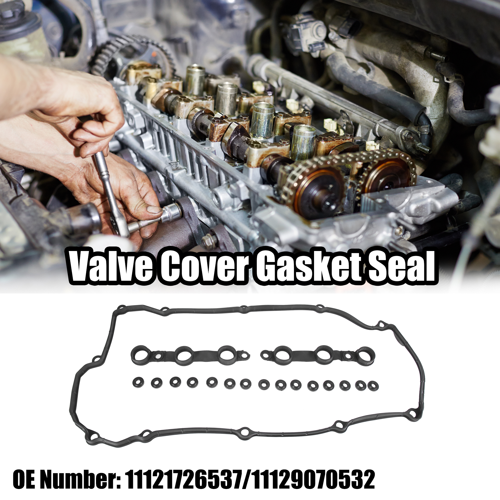 1 Set Black Valve Cover Gasket Set 11121726537/11129070532 for BMW  