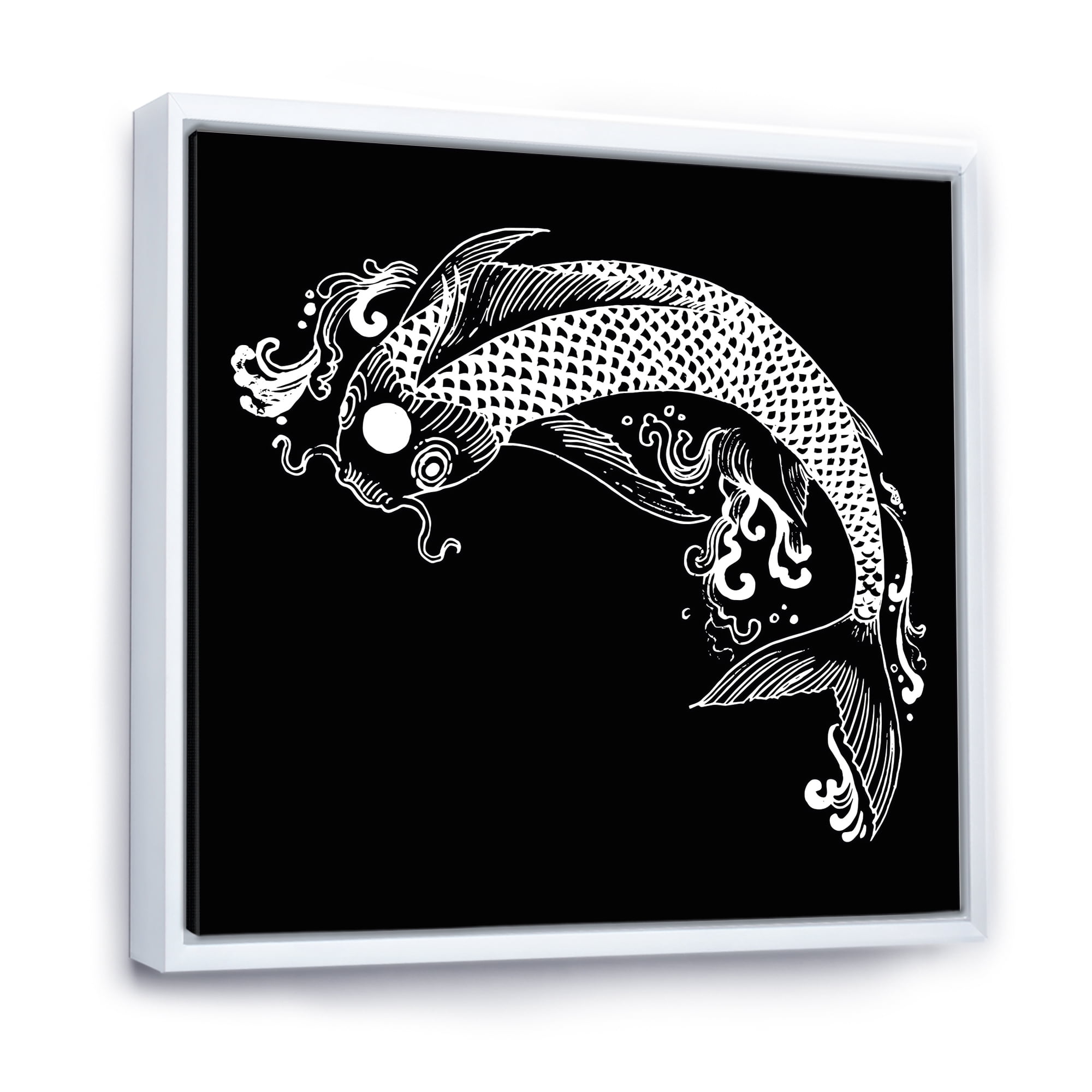 Designart 'Chinoiserie With Koi Fish I' Traditional Framed Canvas Wall Art Print