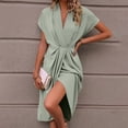 thumbnail image 6 of UAMVSH Women's Summer Midi Dress Short Sleeve V Neck Work Dress Split Front Flowy Ruched Dresses Business Casual Outfits, 6 of 7