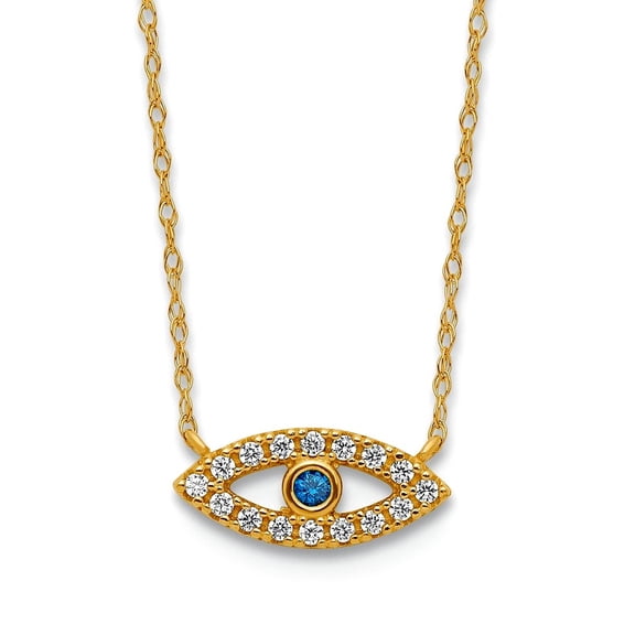 10k Solid Yellow Gold Polished Cubic Zirconia Evil Eye Necklace 18.5 Inch Pendant Necklace for Women