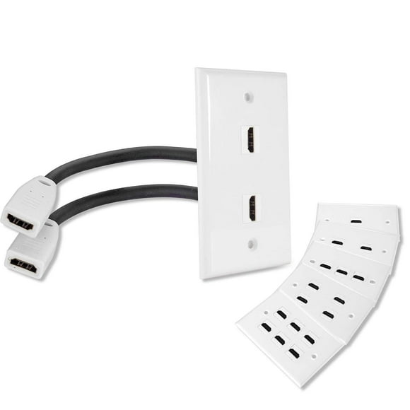 MXTECHNIC Single Port 4K HDMI Wall Plate Outlet Cover with 6 Inch Female to Female High Speed HDMI Pigtail Cable for Video Game Systems,TV Boxes(2-Port)