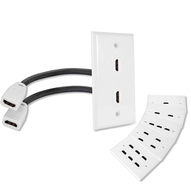 MXTECHNIC Single Port 4K HDMI Wall Plate Outlet Cover with 6 Inch Female to Female High Speed HDMI Pigtail Cable for Video Game Systems,TV Boxes(2-Port)