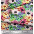 thumbnail image 3 of Soimoi Green polyester Crepe Fabric Peony & Anemone Floral Printed Fabric 1 Yard 42 Inch Wide, 3 of 3