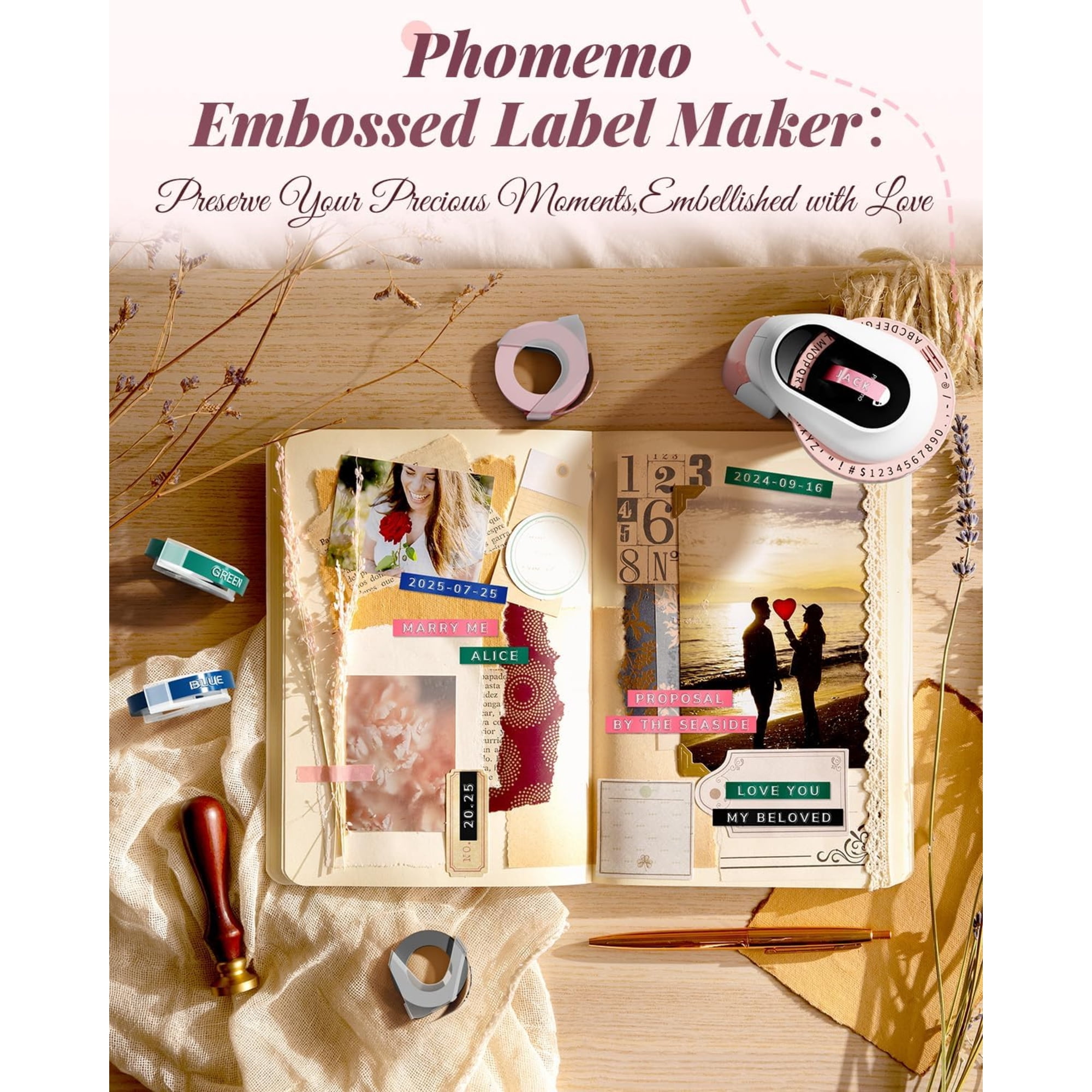 PHOMEMO E975-PK-US1-6SET Pink Embossing Label Maker