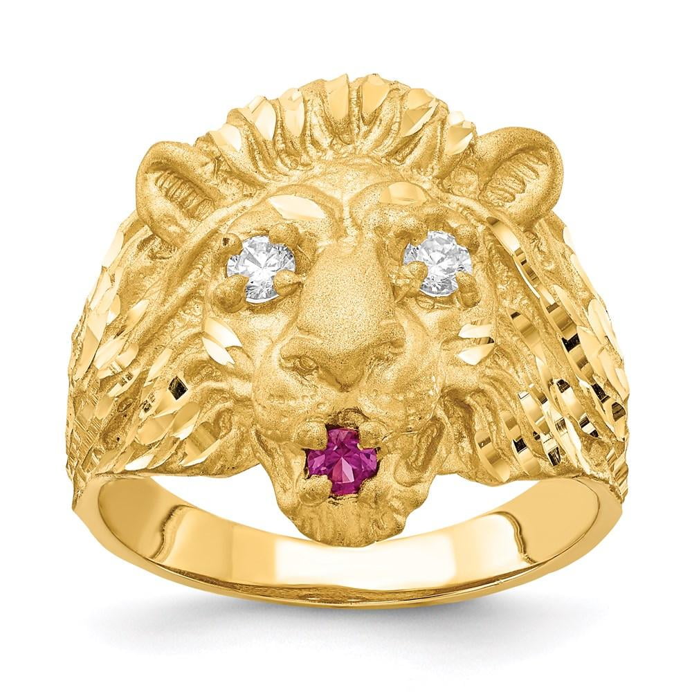 gold lion ring with red eyes