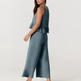 thumbnail image 4 of biudgviw Two Piece Sets for Women Summer Sleeveless Lounge Sets Pleated Ruffle Hem Tank Top and Wide Leg Pants Sets with Pockets, 4 of 7
