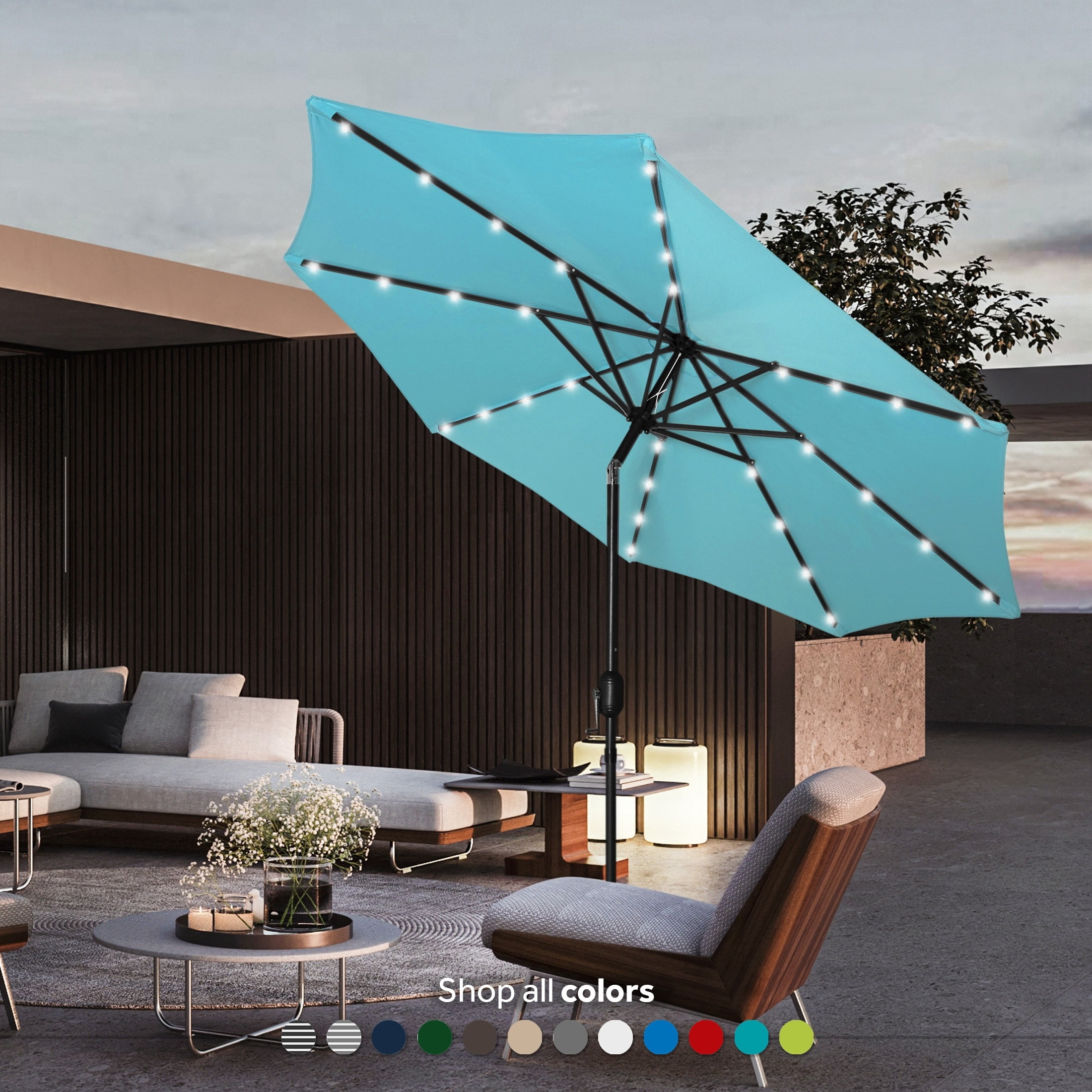 Polytrends Lucent 9-foot Solar Led Lighted Patio Umbrella Lime