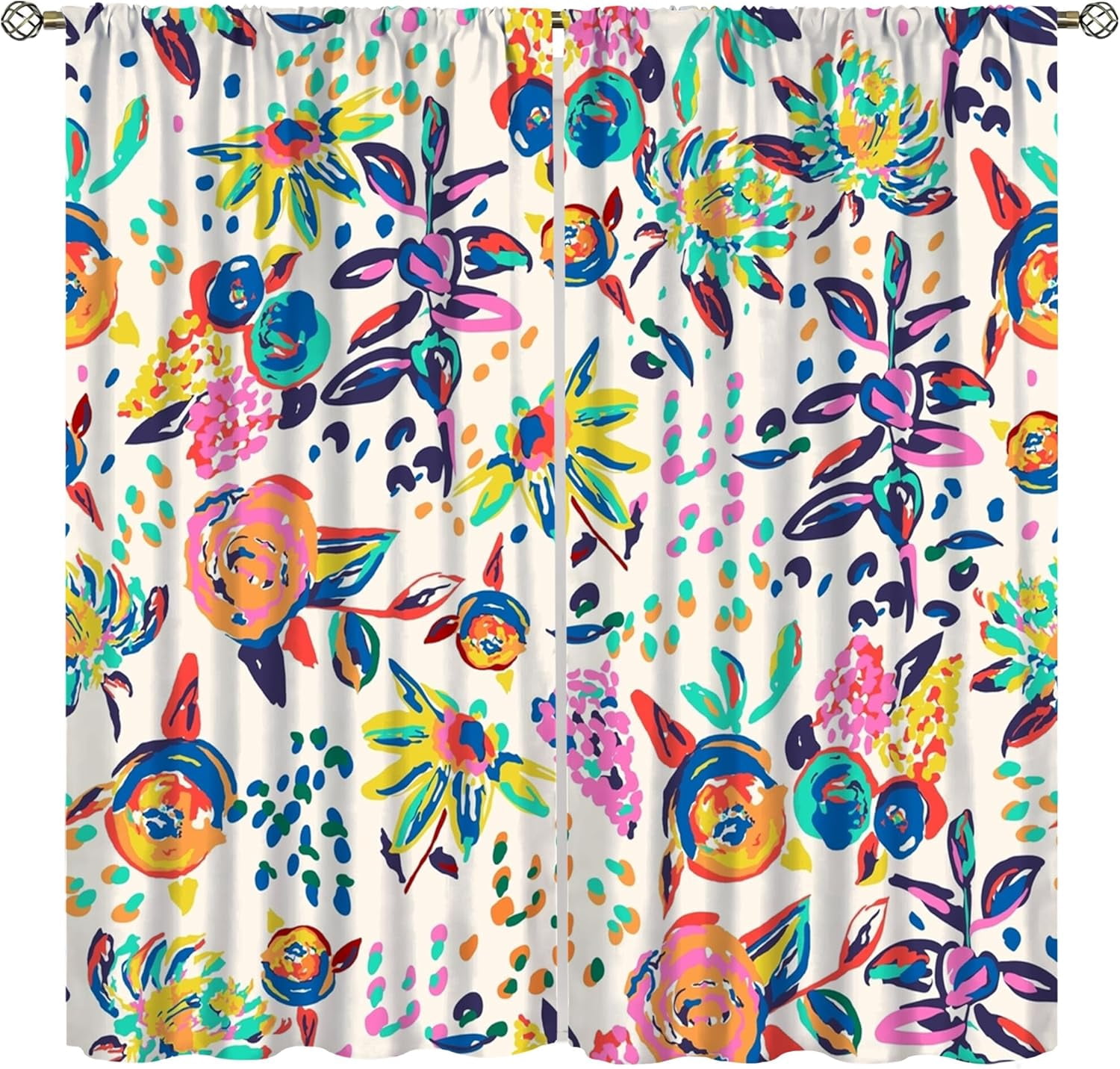Floral Print Curtains for Living Room, Boho Paisley Flower Window Treament for Bedroom, Colorful Jacobean Blackout Drapes 2 Panel Sets,42x63 Inch