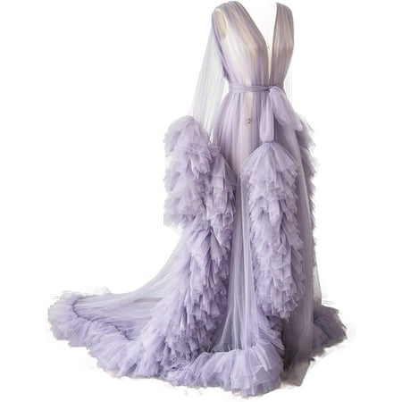 

Maternity Dress Ladies Bathgown Women Sleepwear Perspective Sheer Long Robe Puffy Tulle Robe Sheer for Maternity Photoshoot