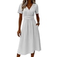 thumbnail image 5 of zbxnLI Womens V Neck Dress Wrap Short Sleeve Dresses for Women Fashion Flowy Hem Casual Work Vacation Sundress, 5 of 7