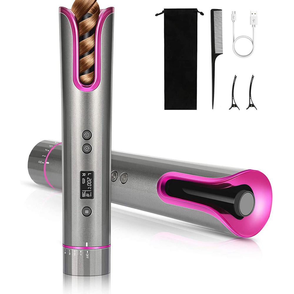 Hair Curler, Wireless Automatic Curling Iron Portable Ceramic Barrel Hair  Curling Wand with LCD Display Adjustable Temperature USB Rechargeable  Cordless Auto Curler - Walmart.com