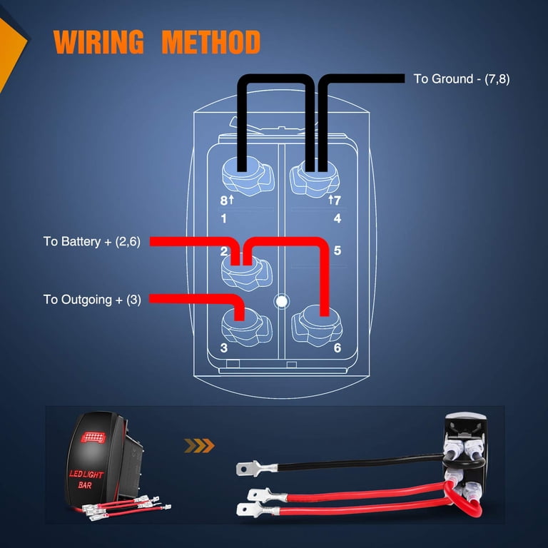 Orange Whip Lights Laser Etched Toggle Switch - 20A 12V, 5-Pin DPST Vertical Rocker, Waterproof (IP66)