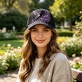 thumbnail image 3 of romoty Womens Black Hummingbird Floral Embroidered Baseball Cap Adjustable Cotton Sun Hat for Outdoor Travel Hiking, 3 of 6