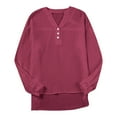 thumbnail image 4 of LIUJUNSHOP Womens Casual Button V Neck Long Sleeve Shirts Oversized Solid Blouses Tops, 4 of 4