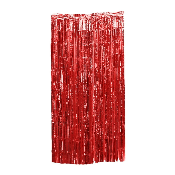 Matsuzay Cortina de flecos decorativa y brillante, papel de aluminio hecho para graduación y decoración de boda, telón de fondo de fiesta Kits de decoración para fiestas Rojo 3*1m