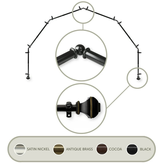 Vicky 13/16" 6-Sided Bay Window Curtain Rod - Black