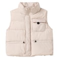 thumbnail image 1 of Chaleco acolchado cálido con capucha para niñas y niños, ropa de abrigo con forro de franela suave y aislante (blanco y morado), 1 of 5