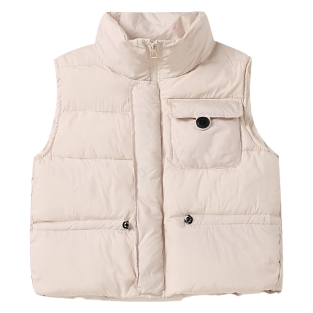 Chaleco acolchado cálido con capucha para niñas y niños, ropa de abrigo con forro de franela suave y aislante (blanco y morado)