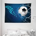 thumbnail image 1 of Soccer Tapestry, Goal Football Flying into Net Abstract Dots Pattern Background European Sport, Wall Hanging for Bedroom Living Room Dorm Decor, 80W X 60L Inches, Blue Black White, by Ambesonne, 1 of 2