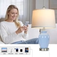 thumbnail image 3 of Lolikit 23" Ceramic Jar Table Lamp Set of 2 for Bedroom Living Room Farmhouse Sky Blue Bedside Nightstand Lamps with USB A+C Charging Ports, 3 of 7