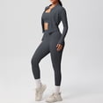 thumbnail image 4 of KHONTS Women 3 Piece Workout Sets High Waist Seamless Leggings Crop Tops Jacket Gym Yoga Outfit Stretchy Sports Bra Set Dark Gray L, 4 of 4