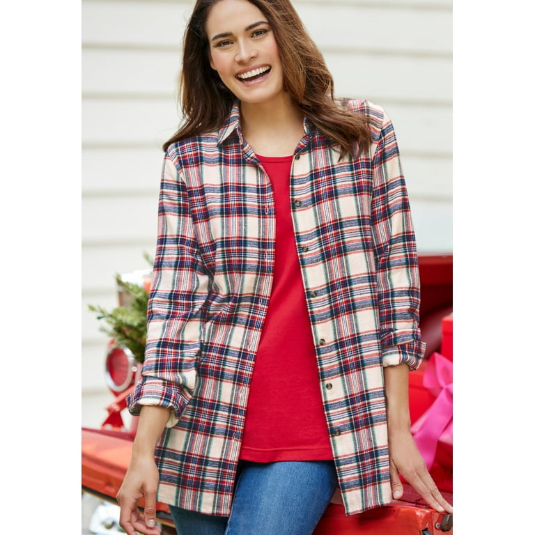 Woman Within Women's Plus Size Classic Flannel Shirt Shirt 