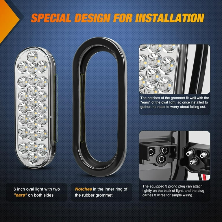 2Pcs White 6 Oval LED Surface Mount Truck Trailer Backup Reverse Tail Light 12V - Foto 3