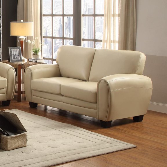 Benzara Leather Upholstered Love Seat with Tapered Feet-Color:Beige