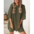 thumbnail image 5 of Women'S Two Piece Lounge Set 2025 Summer Casual Oversized Shirts Biker Shorts Green S, 5 of 8