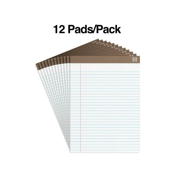 Staples TRU RED Notepads 8.5" x 11.75" Wide Ruled White 50 Sheets/Pad 24/Carton TR59936/TR581VS