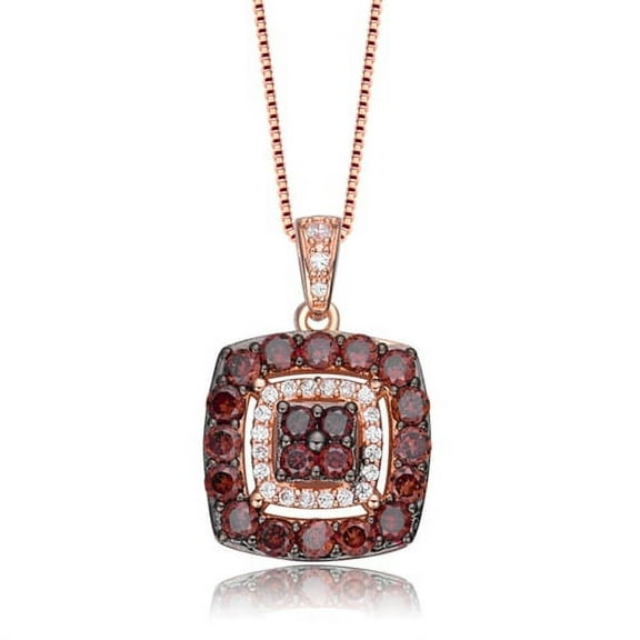 Diamond Essence Rose Plated Square Pendant with Diamond And Chocolate stones, 2 Cts.T.W.-SPC2406